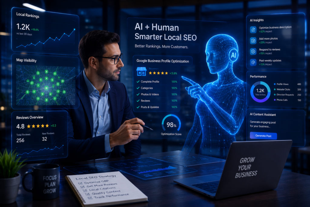 Human and AI collaboration for local SEO success