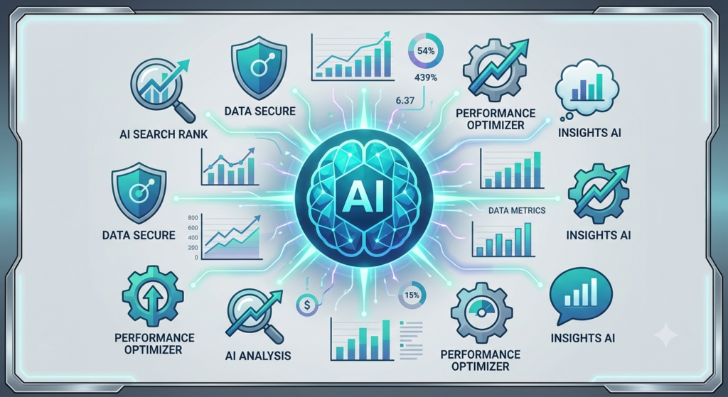 Visual representation of top SEO tools used for tracking AI search engine visibility and competitor citations.