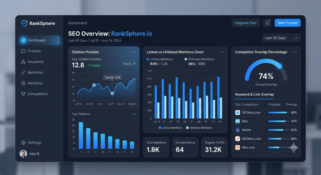 Rank Tracker Tool AI Mode: The Complete 2026 Guide to Tracking Your Brand in Google's AI Mode Mockup of a Rank Tracker Tool AI Mode dashboard displaying citation position and brand sentiment metrics.
