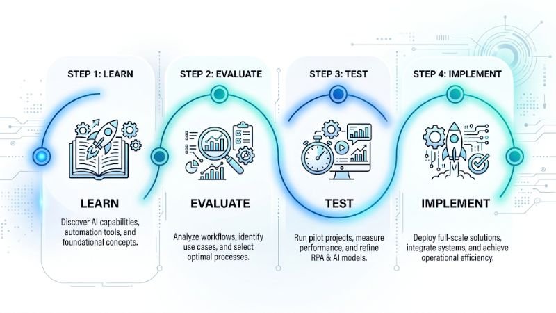 "Step-by-step roadmap for evaluating and implementing AI automation tools."