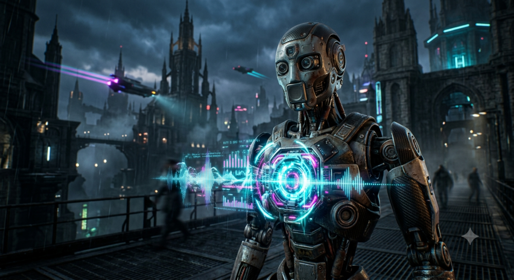 AI-powered NPC character in a game generating dynamic sound and voice lines