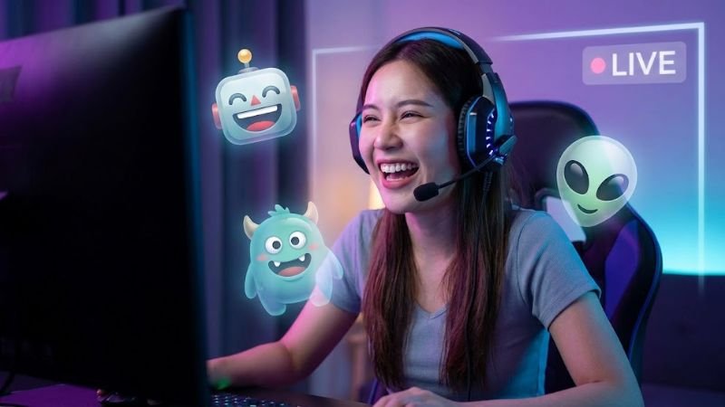 Streamer using Noli Voice Changer with floating character presets for live gaming entertainment